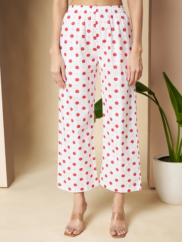 Poshak Hub Women White & Red Cotton A Line Kurta and palazzo