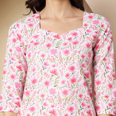 Poshak Hub Women White & Pink Cotton A Line Kurta and palazzo