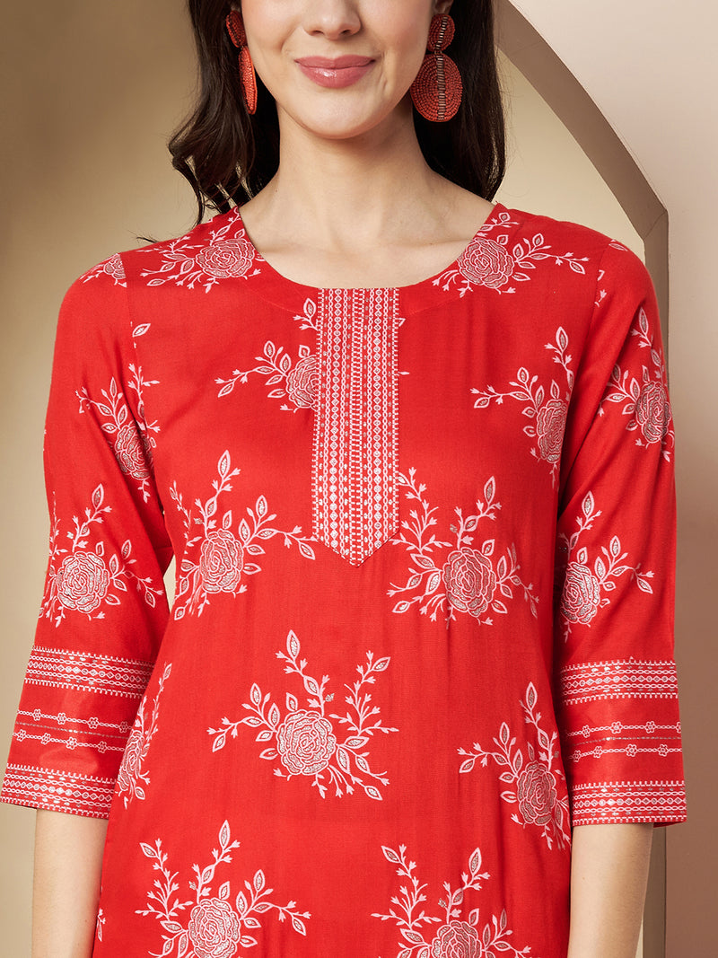 Poshak Hub Women Red Rayon A Line Kurta and Sharara