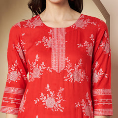 Poshak Hub Women Red Rayon A Line Kurta and Sharara