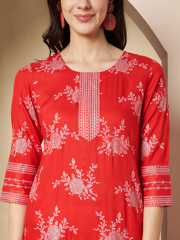 Poshak Hub Women Red Rayon A Line Kurta and Sharara
