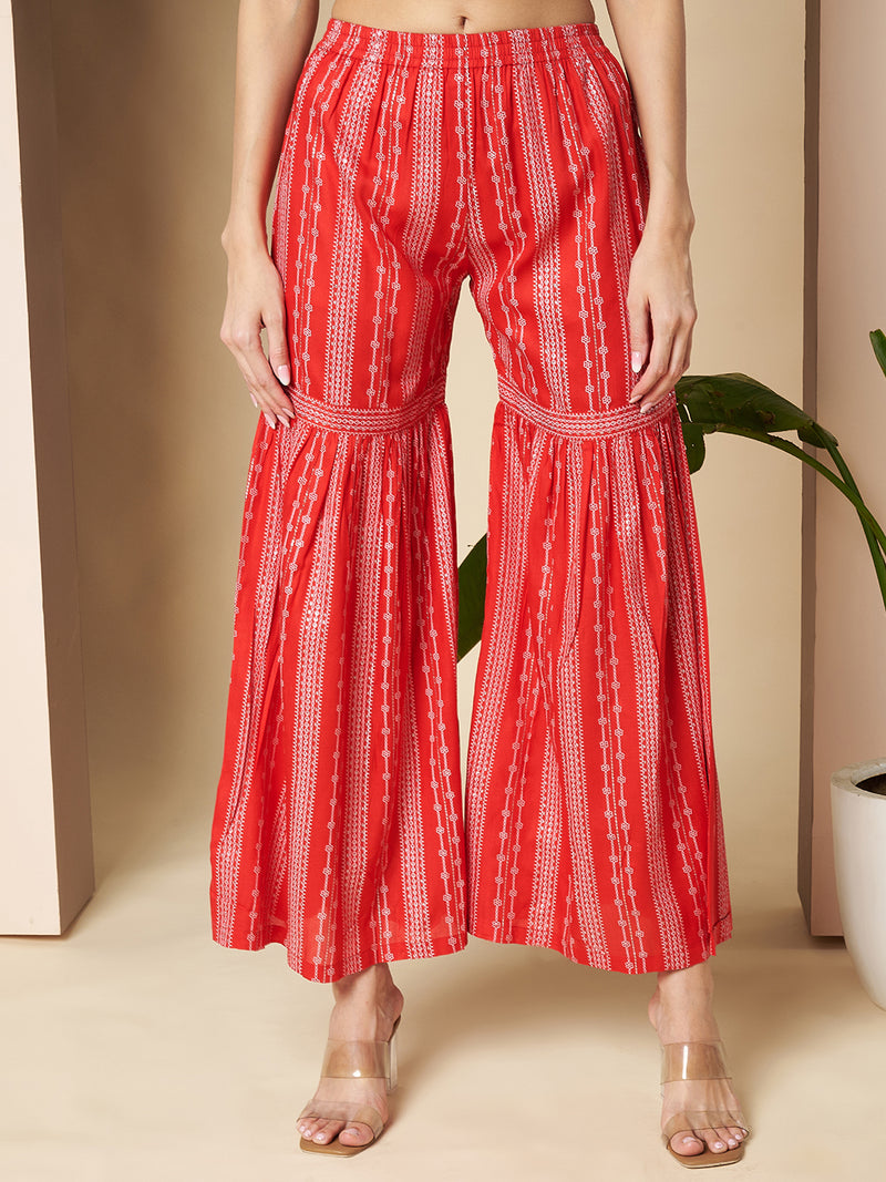 Poshak Hub Women Red Rayon A Line Kurta and Sharara