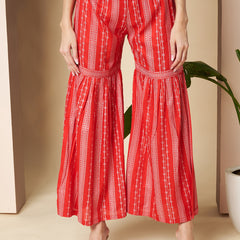 Poshak Hub Women Red Rayon A Line Kurta and Sharara