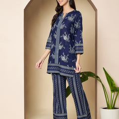 Poshak Hub Women Blue Rayon Silver Print Co-Ord Set