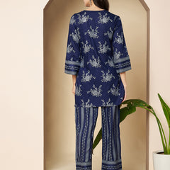 Poshak Hub Women Blue Rayon Silver Print Co-Ord Set