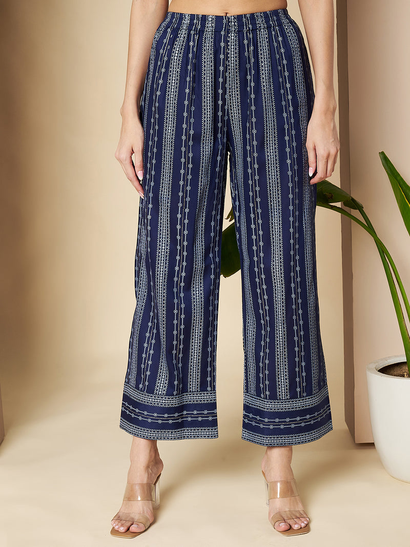 Poshak Hub Women Blue Rayon Silver Print Co-Ord Set