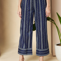 Poshak Hub Women Blue Rayon Silver Print Co-Ord Set