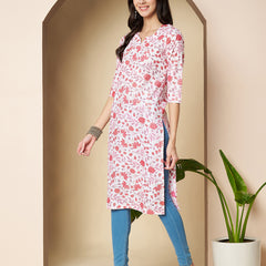 Poshak Hub Women Cotton White & Pink Cotton straight Kurta