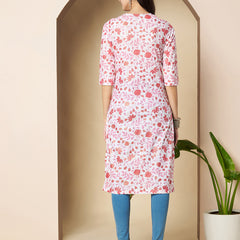 Poshak Hub Women Cotton White & Pink Cotton straight Kurta