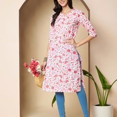 Poshak Hub Women Cotton White & Pink Cotton straight Kurta