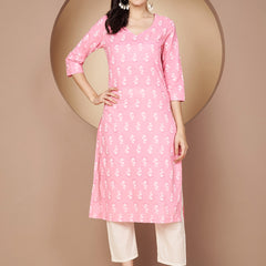 Poshak Hub Women Pink Cotton A Line Kurta