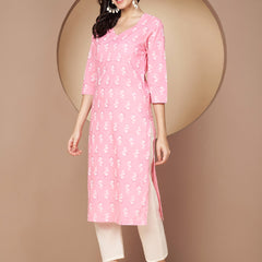Poshak Hub Women Pink Cotton A Line Kurta
