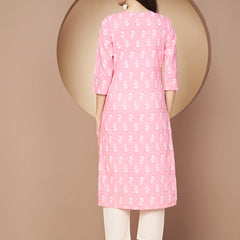 Poshak Hub Women Pink Cotton A Line Kurta