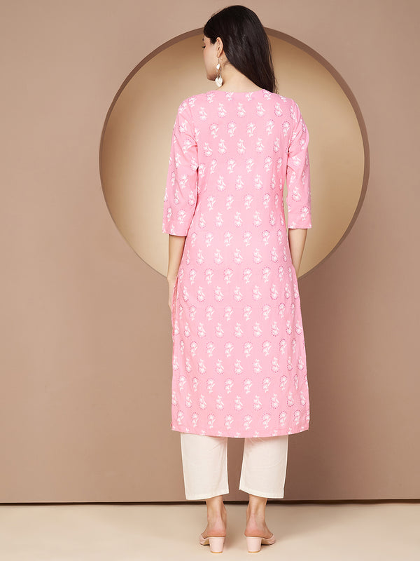 Poshak Hub Women Pink Cotton A Line Kurta