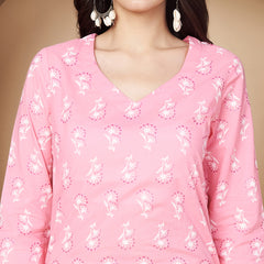 Poshak Hub Women Pink Cotton A Line Kurta