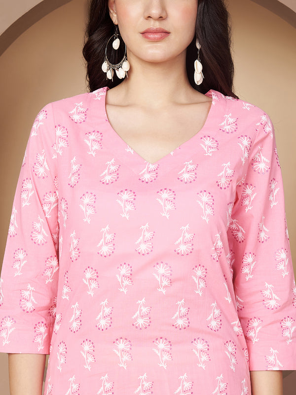 Poshak Hub Women Pink Cotton A Line Kurta