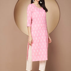Poshak Hub Women Pink Cotton A Line Kurta
