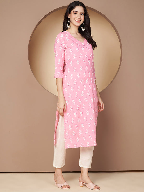 Poshak Hub Women Pink Cotton A Line Kurta