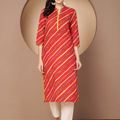 Poshak Hub Women Red Cotton A Line Kurta