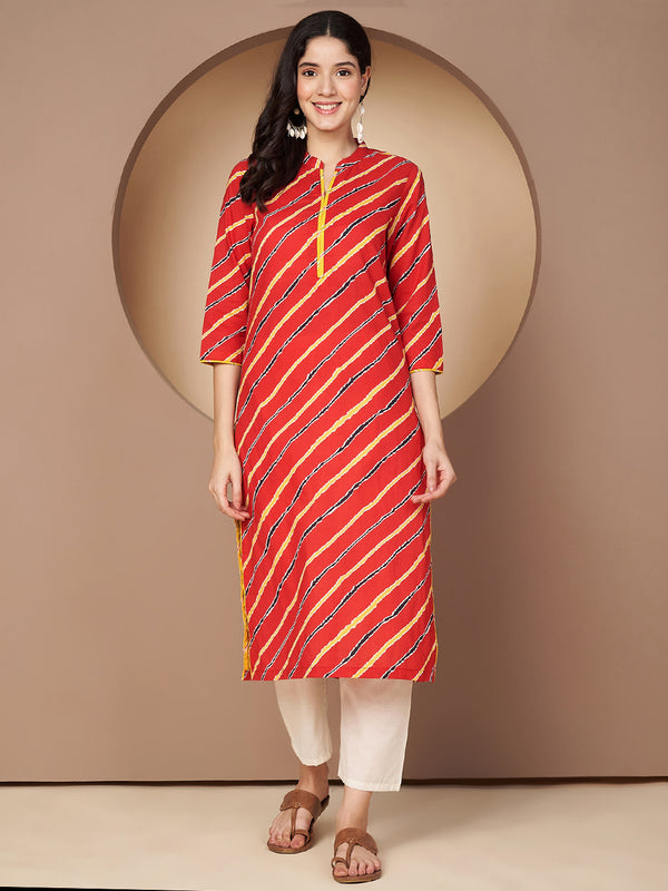 Poshak Hub Women Red Cotton A Line Kurta