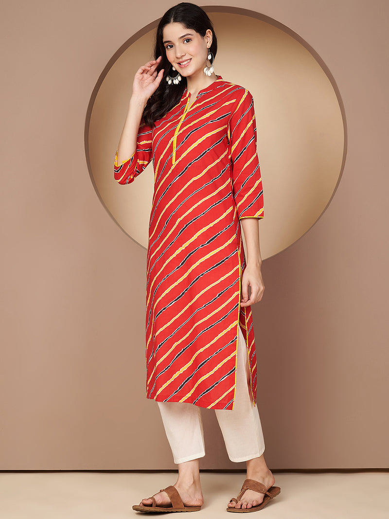 Poshak Hub Women Red Cotton A Line Kurta