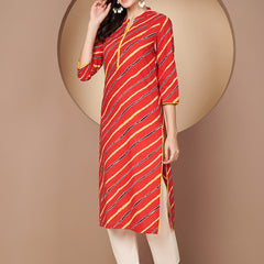 Poshak Hub Women Red Cotton A Line Kurta
