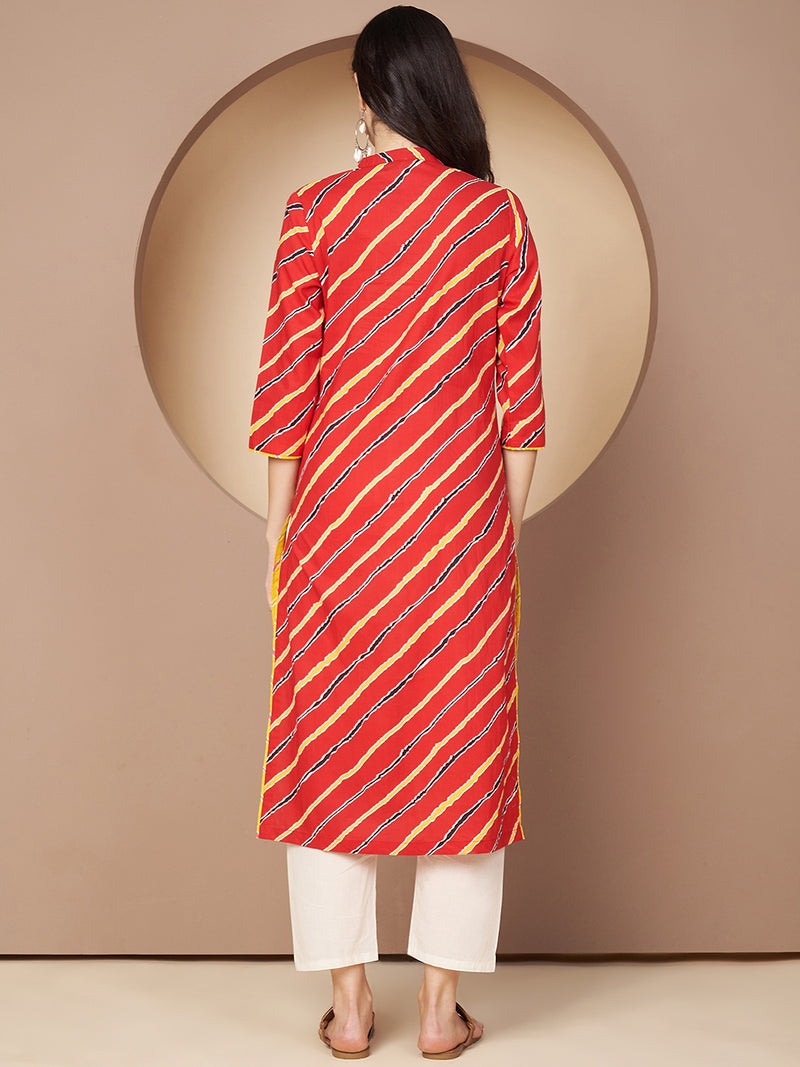 Poshak Hub Women Red Cotton A Line Kurta