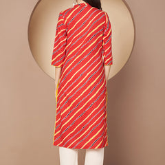 Poshak Hub Women Red Cotton A Line Kurta