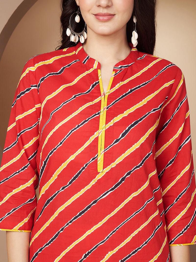 Poshak Hub Women Red Cotton A Line Kurta