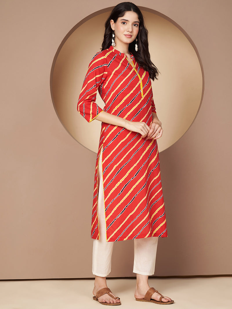 Poshak Hub Women Red Cotton A Line Kurta