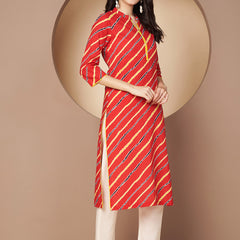 Poshak Hub Women Red Cotton A Line Kurta