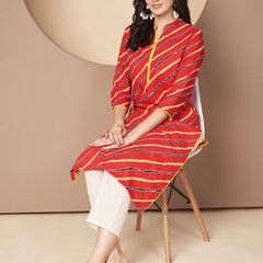 Poshak Hub Women Red Cotton A Line Kurta