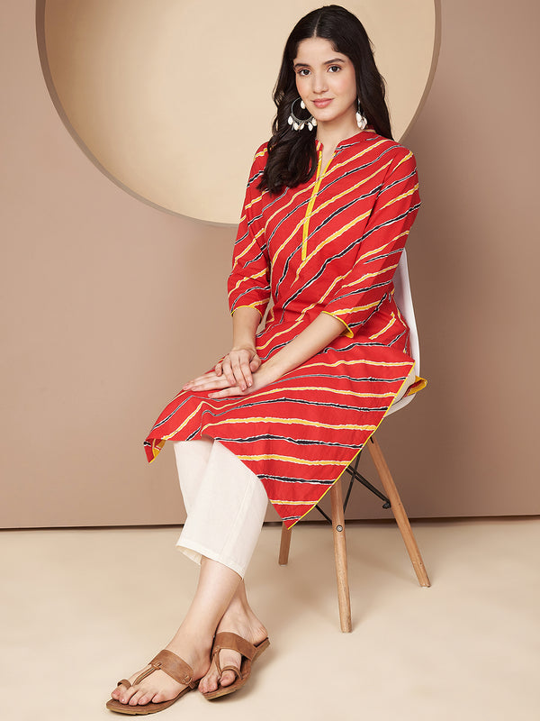 Poshak Hub Women Red Cotton A Line Kurta