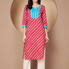 Poshak Hub Women Pink Cotton A Line Kurta