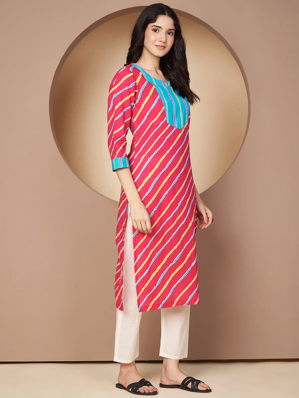 Poshak Hub Women Pink Cotton A Line Kurta