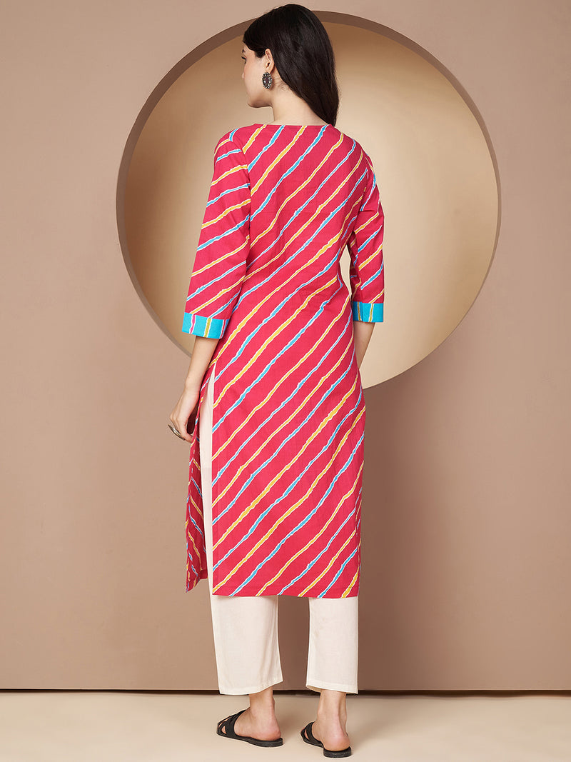 Poshak Hub Women Pink Cotton A Line Kurta