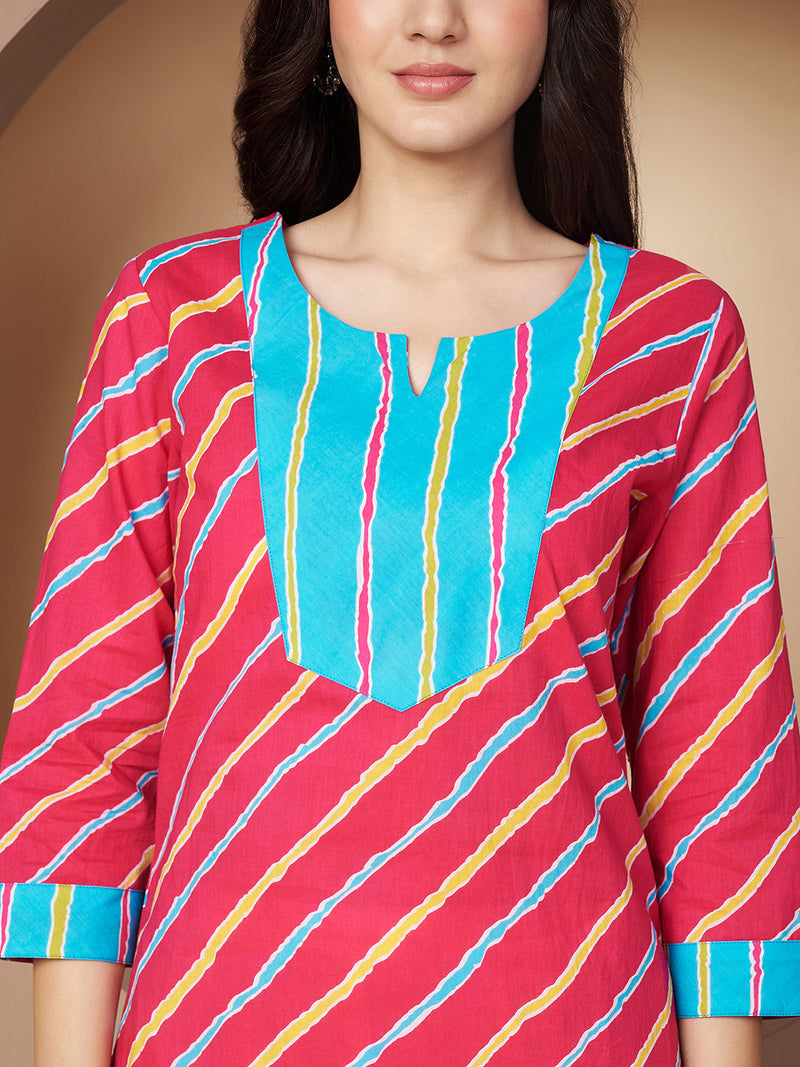 Poshak Hub Women Pink Cotton A Line Kurta