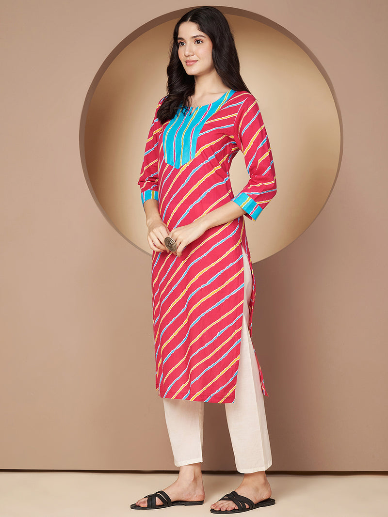 Poshak Hub Women Pink Cotton A Line Kurta