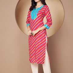 Poshak Hub Women Pink Cotton A Line Kurta