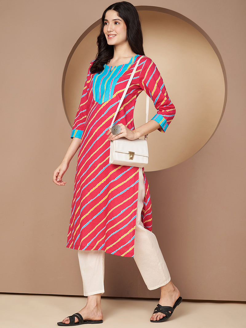 Poshak Hub Women Pink Cotton A Line Kurta