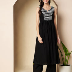 Poshak Hub Women Black Rayon A Line Kurta and palazzo