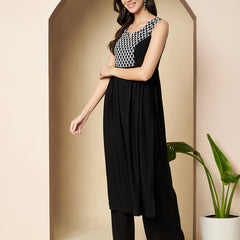 Poshak Hub Women Black Rayon A Line Kurta and palazzo