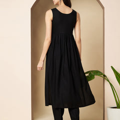 Poshak Hub Women Black Rayon A Line Kurta and palazzo