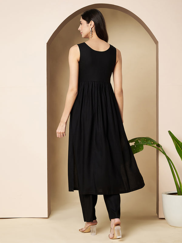 Poshak Hub Women Black Rayon A Line Kurta and palazzo