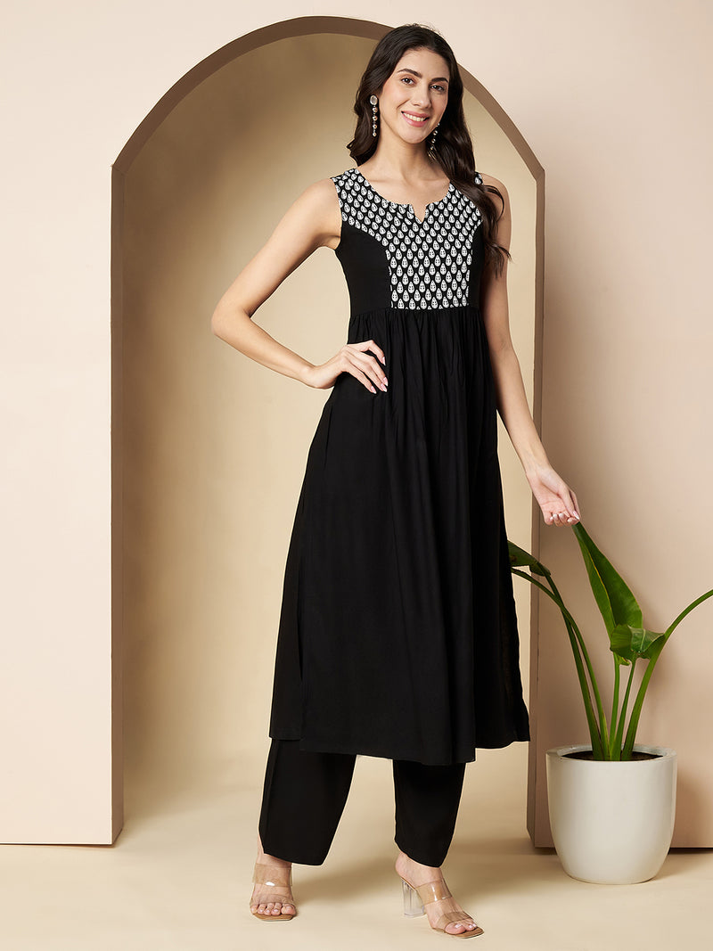 Poshak Hub Women Black Rayon A Line Kurta and palazzo