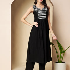 Poshak Hub Women Black Rayon A Line Kurta and palazzo