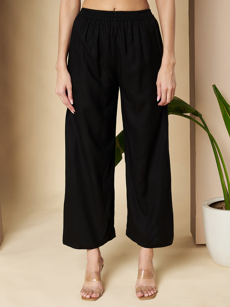 Poshak Hub Women Black Rayon A Line Kurta and palazzo