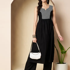 Poshak Hub Women Black Rayon A Line Kurta and palazzo