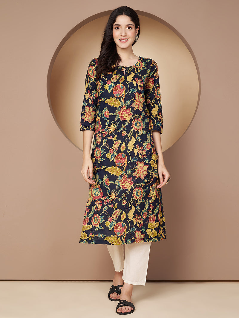 Poshak Hub Women Blue Cotton A Line Kurta