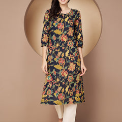 Poshak Hub Women Blue Cotton A Line Kurta